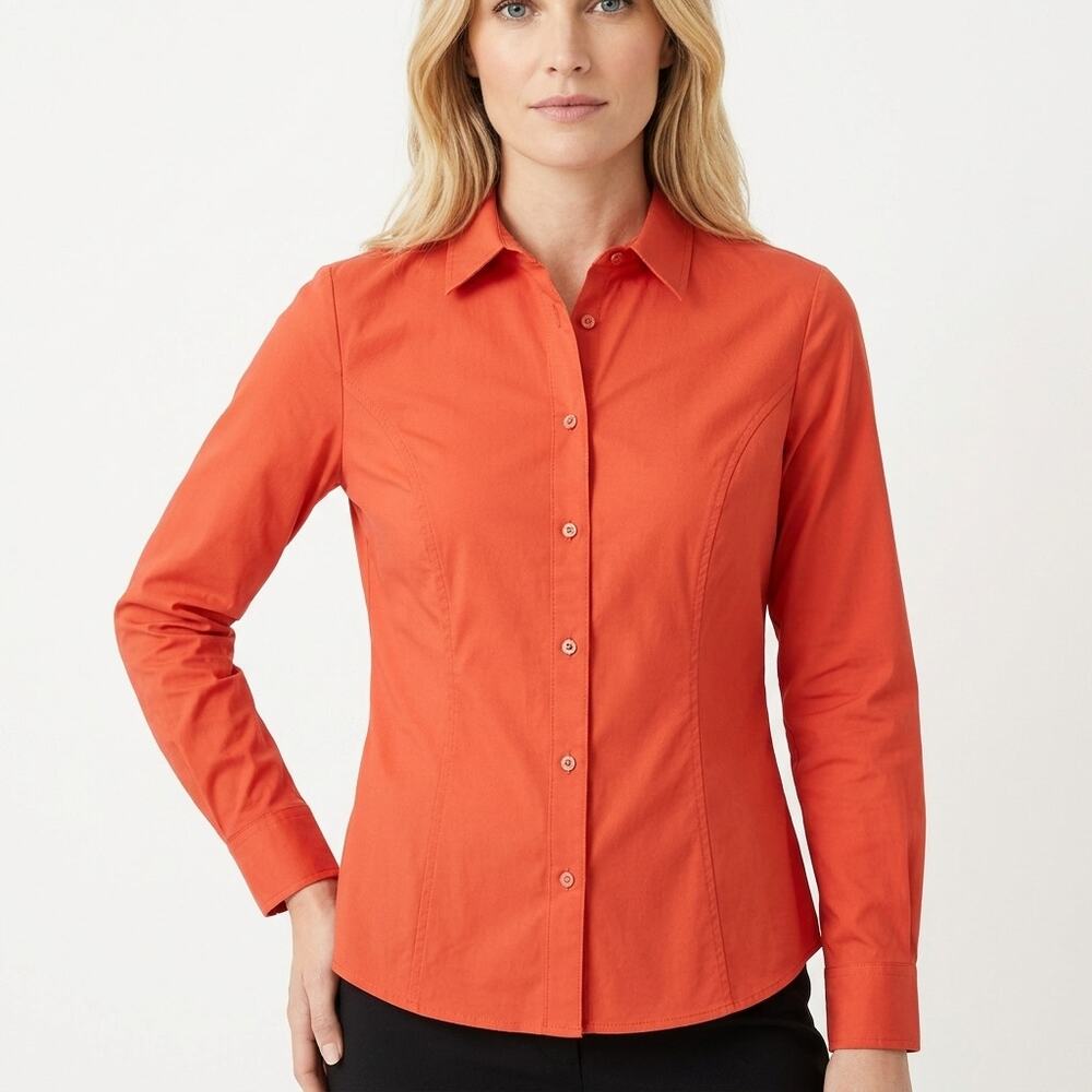 Ann Taylor Stretch Cotton Blend Button-Up Shirt Orange Women Size 10P